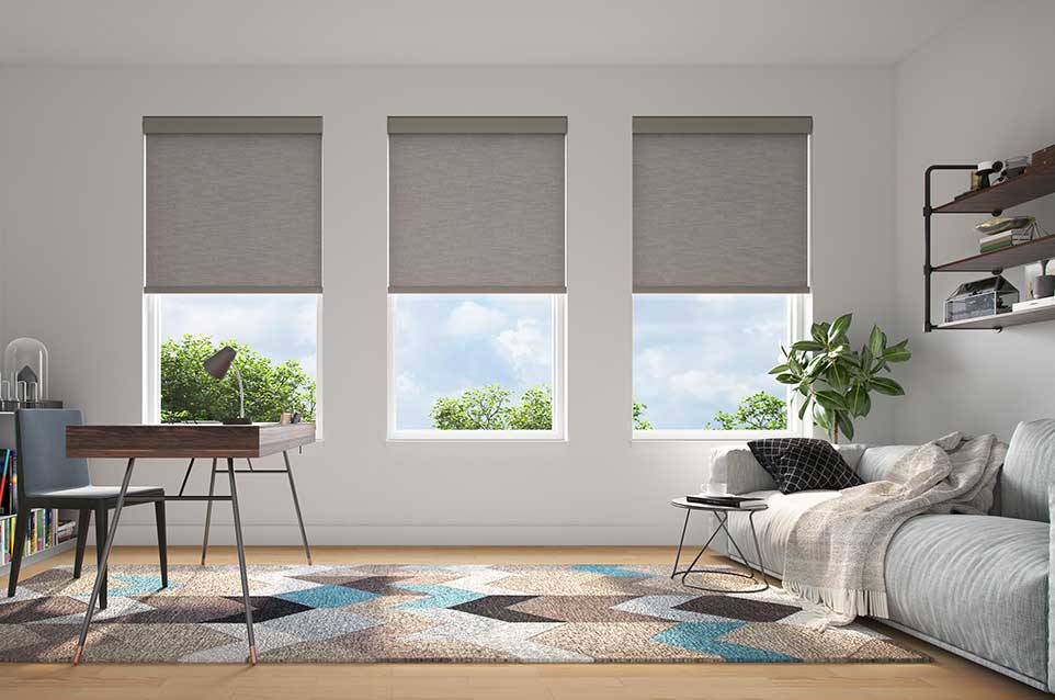 Roller Shades in a sunny home office