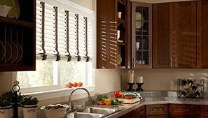 White Faux Wood Blinds in Kitchen