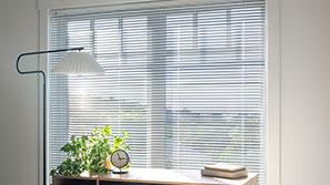 White Mini Metal Blinds in Home Office